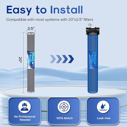 ICEPURE 20" x 2.5" Whole House Water Filter Upgraded Coconut Shell Activated Carbon Filter, 20 Inch Lead Removal Cartridge Replacement for C1-20, EP-20, HX-CB-25-2010, F3WCB32, 2PACK