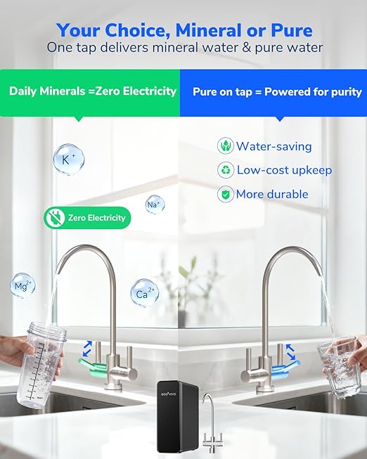 Ecoviva 600GPD Reverse Osmosis System, RO Under Sink Water Filter System, Tankless, Lower TDS, 2.5:1 Pure to Drain Ratio, LED Panel with Filter Monitor, Online Installation Guide, Black