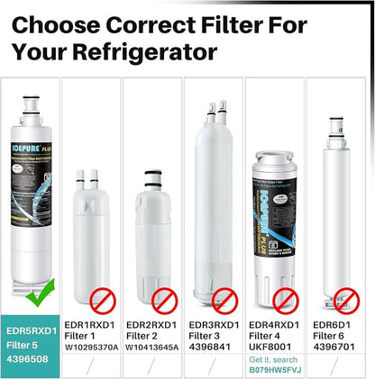 ICEPURE PLUS NSF53&42 Refrigerator Water Filter Replacement for Whirlpool 4396508 4396510, Everydrop EDR5RXD1, Filter 5, 4392857, WF285 PNL240V 4396918 9010 WF-NL300 WF-L500 RWF0500A RWF0500AH 4PACK