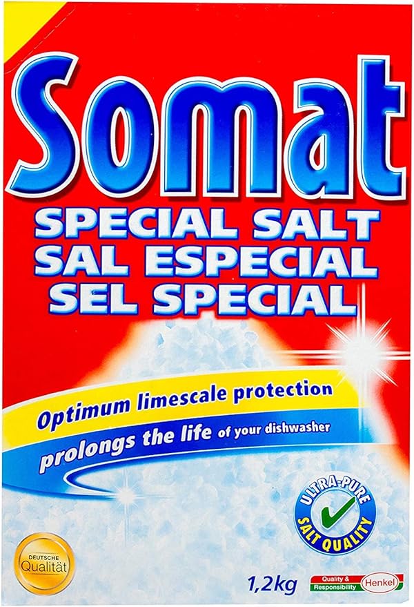 Somat Dishwasher Salt - Coarse-Grained, Lime Protection, Softens Water, Prevents Stains, Extends Dishwasher Life, 1.2 KG (2.6 LB), 2 Pack