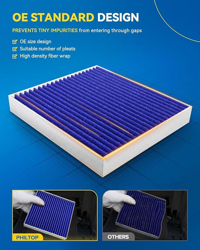 PHILTOP Premium HEPA Cabin Air Filter w/Dual Activated Carbon, Compatible with CF11643 Volkswagen Jetta, Tiguan, Atlas, Taos, Atlas Cross Sport, GTI, Golf, Alltrack, SportWagen, e-Golf, Golf R