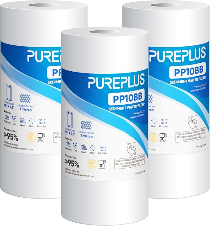 PUREPLUS 1 Micron 10" x 4.5" Whole House Sediment Home Water Filter Replacement Cartridge for RFC-BBSA, HD-950, WFHD13001B, W15-PR, GXWH30C, GXWH35F, AP817, PP10BB, 3PACK