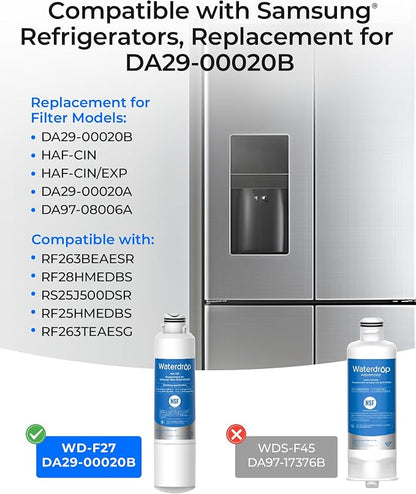 Waterdrop Water Filter, Replacement for Samsung® HAF-CIN/EXP | DA29-00020B, DA97-08006A, 46-9101, HDX FMS-2, RF263BEAESR, Reduce Chlorine, bad Taste and Odor, Refrigerator Water Filter