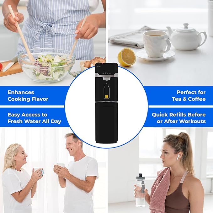 iSpring Bottleless Water Dispenser with 4-Stage Filtration, SGS-Tested 99% of PFAS Removal, Water Cooler Dispenser - Hot, Cold, Room Temp, Self Cleaning, Black, Model: DS4B-PF