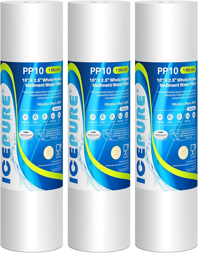 ICEPURE 10"X2.5" 1 Microns Whole House Sediment RO System Water Filter Replacement for Any 10 inch RO Unit, Dupont WFPFC5002, Aqua Pure AP110, Culligan P5, GE FXUSC, Whirpool WHKF-GD05, PP10-05, 3PACK