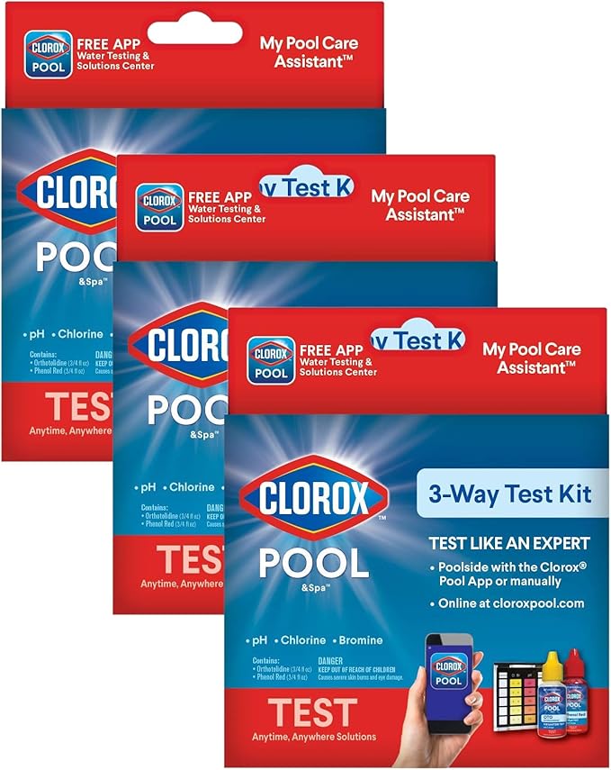 Clorox® Pool&Spa™ Swimming Pool 3-Way Water Test Kit, Accurately Measures Bromine, Chlorine and pH Levels (Pack of 3)