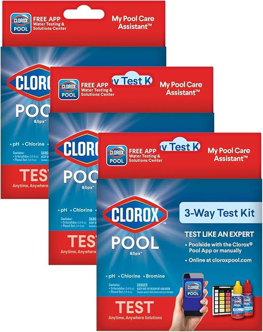 Clorox® Pool&Spa™ Swimming Pool 3-Way Water Test Kit, Accurately Measures Bromine, Chlorine and pH Levels (Pack of 3)