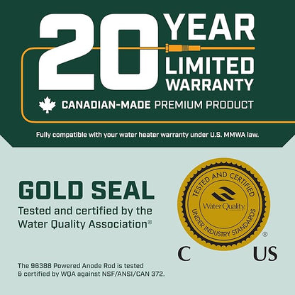 Corro-Protec Powered Anode Rod for Water Heater, 20-Year Warranty, Eliminates Rotten Egg/Sulfur Smell within 24 hours, Stops Corrosion and Reduces Limescale, Electrical Anode Rod Made of Titanium
