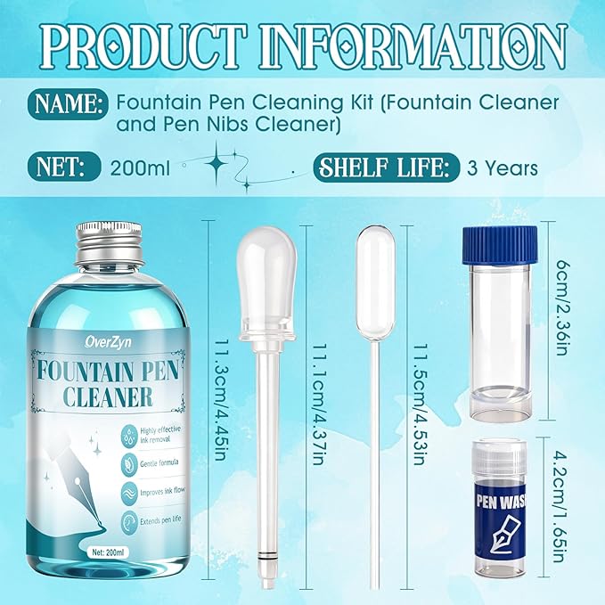 6.67 oz Fountain Pen Cleaneing Kit, Fountain Pen Cleaner, Fountain Pen Flush, Won't Damage the Nib, is Suitable for Cleaning Fountain Pen Nibs, and Extends the Life of the Pen