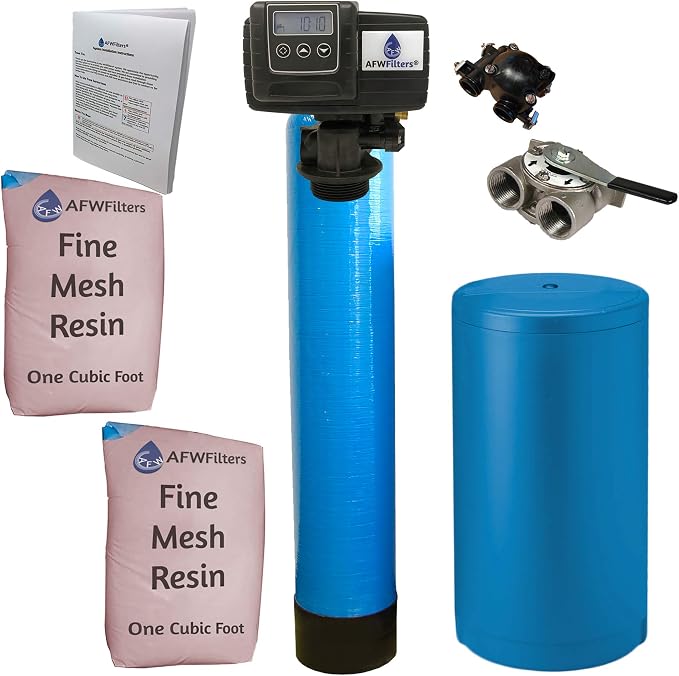 AFWFilters 2 cubic Foot (64k) Whole Home Iron Pro Water Softener with Fine Mesh Resin,1" Stainless Steel FNPT Connection, and Blue Tanks