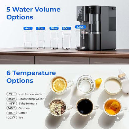 Waterdrop A2 Countertop Reverse Osmosis System, Hot and Cold RO System, Portable Pure Water Tank, Bottleless Water Cooler, 6 Temperature Settings, Hot Cold Room Water, 3:1 Pure to Drain