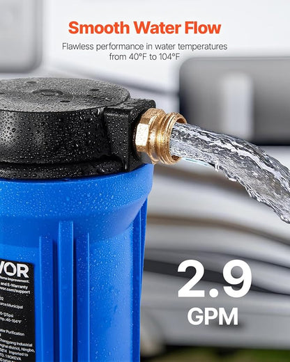 VEVOR RV Water Filter, 2.5 x 10 in Water Filter System for Campers, Remove Sediments, Chlorine, Bad Tastes, Odors, and Most Contaminants, RV Filter for RVs, Boats, Vans