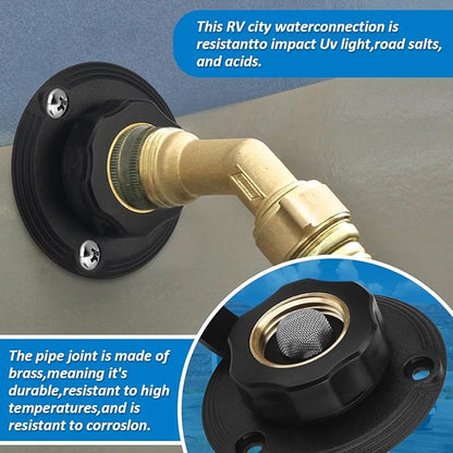 RV Water Inlet Connection City Water Fill Inlet Flange Brass,RV City Water Fill Inlet Plastic Flange with Check Valve Camper Black