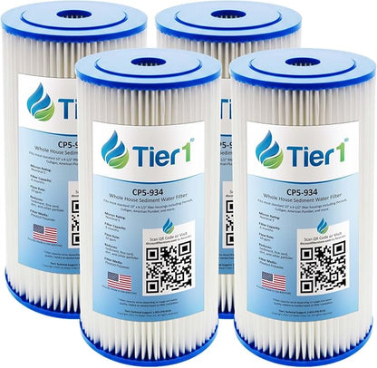 Tier1 5 Micron 10 x 4.5 Water Filter | Pleated Polyester Whole House Sediment Filter Cartridge | Replacement for Pentek CP5-BB, Culligan CP5-BBS-D, CP5-934, W5CPHD | 4.5 x 10 Water Filter (4-Pack)
