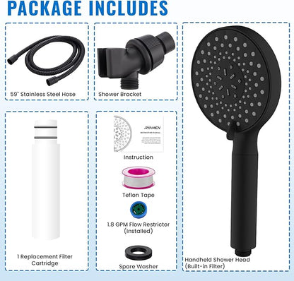 Ryamen Filtered Shower Head with Handheld, High Pressure 9-Spray Modes Detachable Shower Head with Filter for Hard Water-Remove Chlorine & Impurities, 2 Filters, Matte Black
