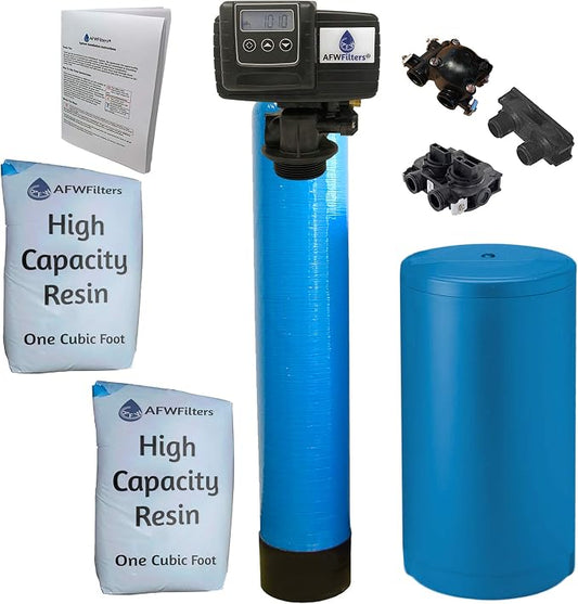 AFWFilters 2 cubic Foot (64k) Whole Home Water Softener with High Capacity Resin, 3/4" Plastic MNPT Connection, and Blue Tanks