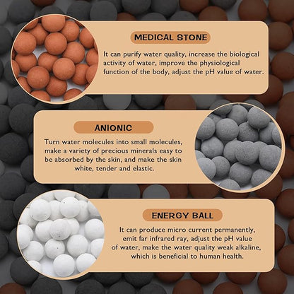 Patelai Replacement Anion Mineral Shower Head Bead Refills Purifying Water Mineral Bead Filtration Stone Ball for Filtered Shower Head, Diameter 7-8 mm(330.0 Grams,Orange, Gray, White)