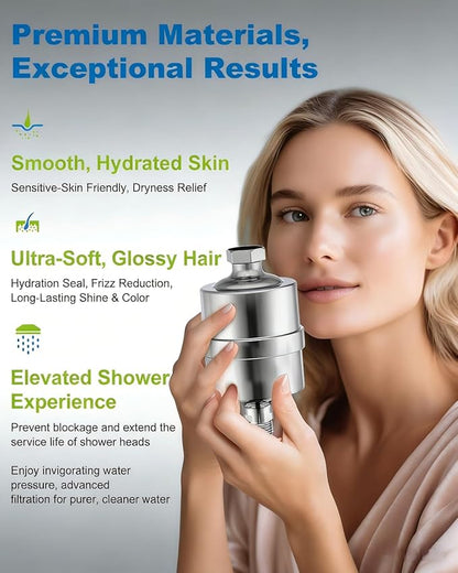ALL METAL Shower Head Filter – Advanced Filtration Shower Filter for Hard Water, High Pressure Universal Shower Water Filters to Reduce Toxic Chemicals, Chlorine and Heavy Metals,for Skin & Baby Care