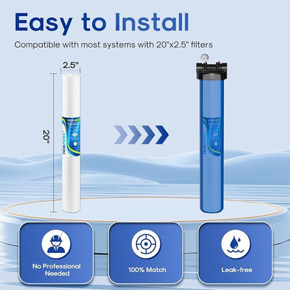 ICEPURE 5 Micron 20" x 2.5" Whole House Sediment Water Filter Replacement Cartridge for Well Water, Compatible with AP110-2C, P1-20, SP-P1-20, PX01-20, FPMB5-20, W25P-20, GX05-20, P5-20, 6PACK