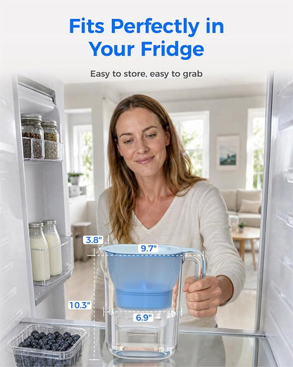 Waterdrop PT-05B-AL Alkaline Water Filter Pitcher, 7-Cup, Mineralized Alkaline Water, Healthy, Clean & Toxin-Free, Up to 100 Gallons, Up to pH 9.5, BPA-Free, for Fridge, Countertop & Gift, Blue | Mineralized Alkaline Water, Healthy, Clean & Toxin-Free,...