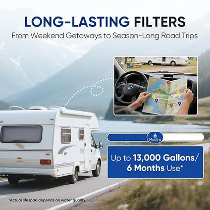 PUREPLUS RV Dual Stage Water Filter System with Sediment & PFAS Carbon Block Filters, NSF/ANSI 42 Certified, Reduces PFAS, VOCs, Chlorine, Odors, 13,000 Gal, Stainless Steel 3/4" Fittings