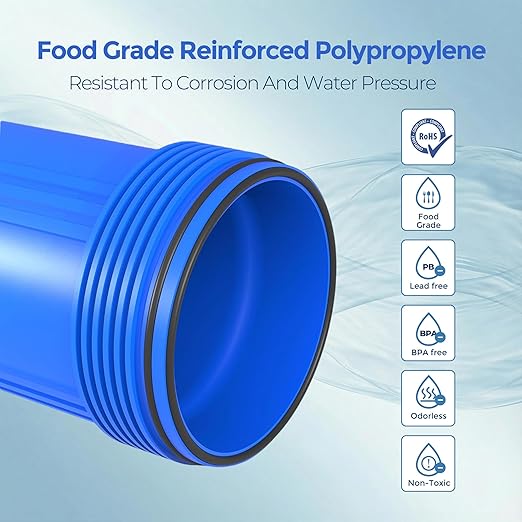 Whole House Water Filter Housing (WH-10HD), 10" x 4.5" Sediment Carbon Filter Universal Housing, Pre-Filtration System for Well and City Water, 1" NPT Port, Pressure Release