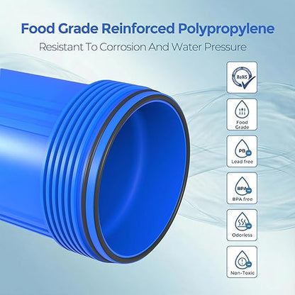 Whole House Water Filter Housing (WH-10HD), 10" x 4.5" Sediment Carbon Filter Universal Housing, Pre-Filtration System for Well and City Water, 1" NPT Port, Pressure Release