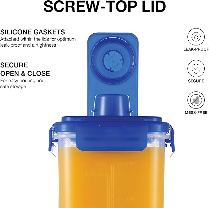 LocknLock Aqua Fridge Door Water Jug with Handle BPA Free Plastic Pitcher with Screw Top Lid Perfect for Making Teas and Juices, 1 Gallon, Blue (Pack of 2)