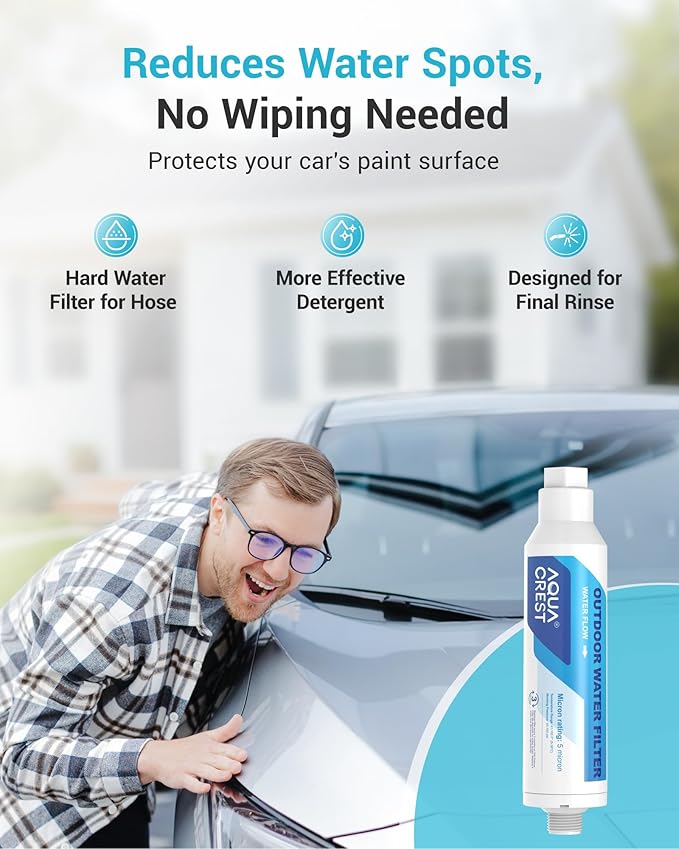 AQUA CREST Inline Water Filter, Dedicated for Car Washing, Window & Yard Cleaning, Effectively Reduce Hard Water Spots, Soften Water, Upgraded Formula, 6 Pack with 2 Hose Protector