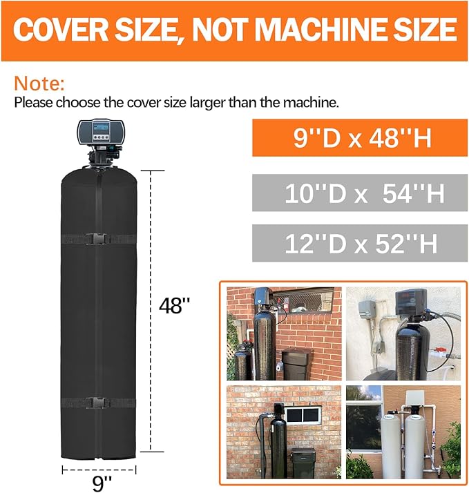 Water Softener Cover Outdoor, 3 Layers Insulation Water Softener Tank Jacket, Heavy Duty Outdoor Insulated Water Softener Tank Cover, Water Softener Covers for Outside Units, 9''D x 48''H- Black