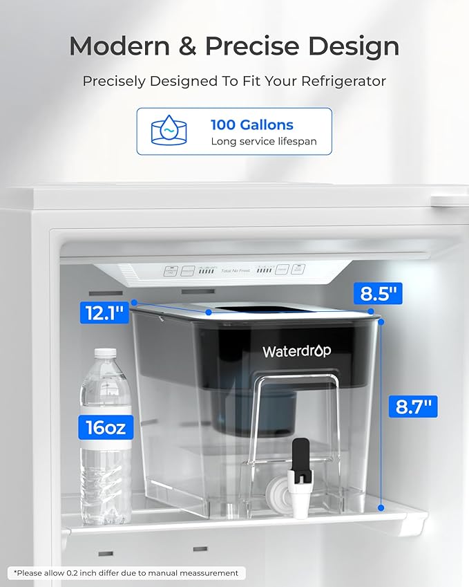 Waterdrop WFD-22L-A Alkaline Water Filter Dispenser, Large 40-Cup Water Filter Pitcher, Healthy, Clean & Toxin-Free Mineralized Alkaline Water, 100-Gallon, BPA Free, Black