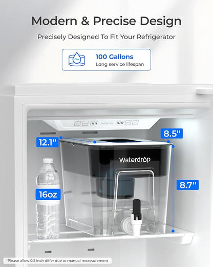 Waterdrop WFD-22L-A Alkaline Water Filter Dispenser, Large 40-Cup Water Filter Pitcher, Healthy, Clean & Toxin-Free Mineralized Alkaline Water, 100-Gallon, BPA Free, Black