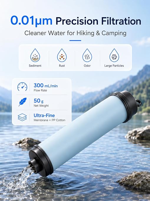 Gravity Water Filter System, TPU Water Purifier Bag, 0.01 Micron Ultrafiltration, 4000L Lifespan, BPA-Free Portable Water Filtration for Camping, Backpacking, Survival Gear (1 Gallon)