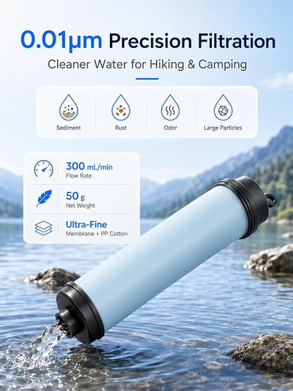 Gravity Water Filter System, TPU Water Purifier Bag, 0.01 Micron Ultrafiltration, 4000L Lifespan, BPA-Free Portable Water Filtration for Camping, Backpacking, Survival Gear (1 Gallon)