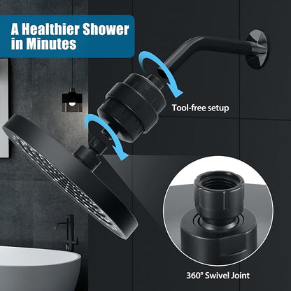 High Pressure Filtered Shower Head Combo with 15-Stage Water Softener Filter Cartridge, Effectively Removes Chlorine & Heavy Metals from Hard Water, Revitalizes Dry Skin and Adds Shine to Hair（Black）