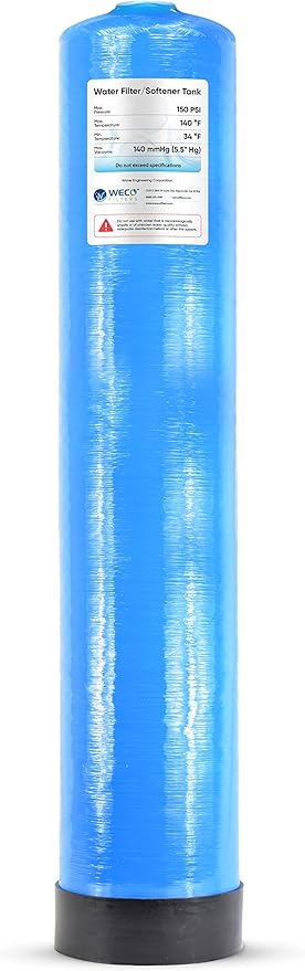 WECO Mineral Tank for Water Softener/Filter - Polyethylene Inner Shell Pressure Vessel with 2.5" Top Opening - 150 PSI Max Pressure - 120 °F Max Temperature - 13x54, BLUE
