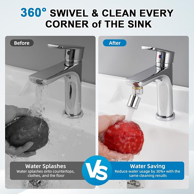 Hibbent NSF/ANSI/CAN 372 Certified 4 Modes Faucet Aerator, Chrome | 360° Swivel Faucet Extender, Sink Sprayer Attachment with Metal Adapter for Kitchen & Bathroom, 55/64'' Female Thread