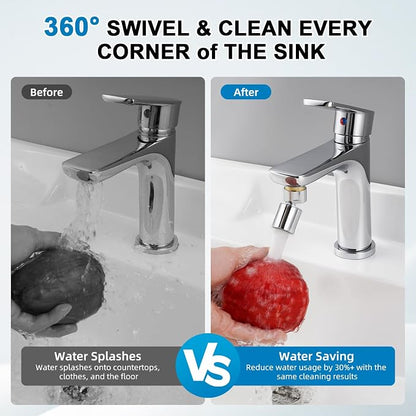 Hibbent NSF/ANSI/CAN 372 Certified 4 Modes Faucet Aerator, Chrome | 360° Swivel Faucet Extender, Sink Sprayer Attachment with Metal Adapter for Kitchen & Bathroom, 55/64'' Female Thread