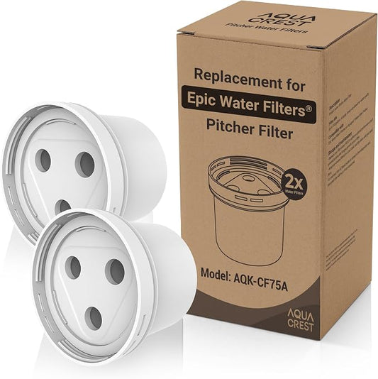 AQUA CREST CF75A Water Filter Compatible with All Epic Water Filters® Pitchers and Dispensers, Aquagear® Water Filter Pitchers, Reduce Chlorine, Odors, Rust, 150-Gallon Long-Life, BPA Free, 2 Pack