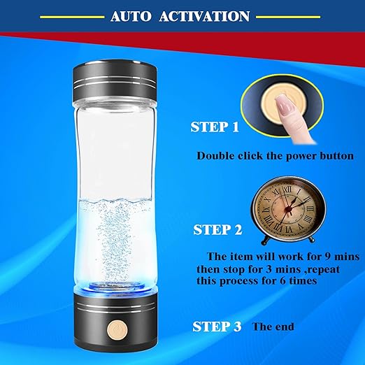 Hydrogen Water Bottle Generator Hydrogen Water Maker Machine Hydrogen Water Ionizer with SPE and PEM Technology Make Hydrogen up to 800-1500 PPB 17oz Black