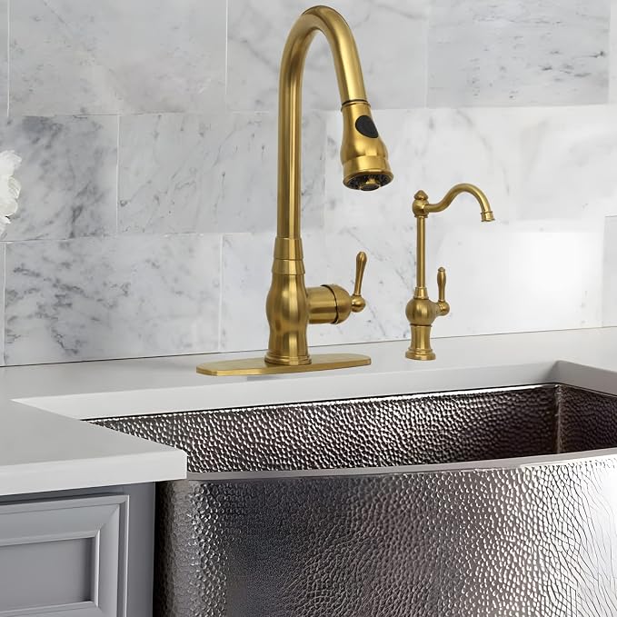 Akicon Brass Body Kitchen Faucet - 100% Drinking Water, Fits Most RO Units or Filtration Systems, Non-Air Gap, Cold Water Only (Brushed Gold)