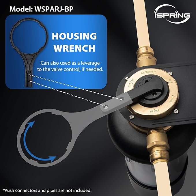 iSpring WSP50ARJ-BP Whole House Water Filter System Prefilter, Auto Flushing Spin Down Sediment Filter for Well Water, Integrated Bypass, 4-Mode Touch-Screen, Reusable, Jumbo Size, 50 Micron
