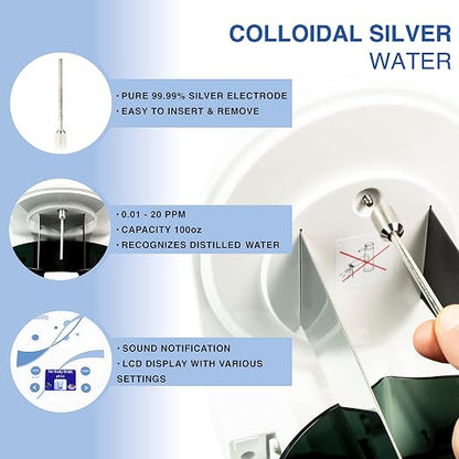 | 3 in 1 Water Ionizer | Alkaline Water Machine | Colloidal Silver Generator Kit | Alkaline Pitcher: PH 2.4-11, up to -1000mV ORP | Colloidal: 0-20 PPM, Silver Rods 9999 Pure | Acidic Water
