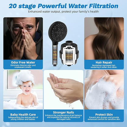 Hibbent Dual Filter All Metal 10"Rainfall Showerhead Combo, High Pressure Filter Shower Head with 10-Spray Mode Handheld, Innovative 4-way Diverter with Pause Mode, 71'' Shower Hose and Holder, Black