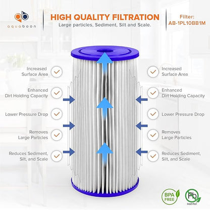 Aquaboon 1 Micron Pleated Water Filter 10 x 4.5 for Whole House Sediment Water Filter Replacement Compatible with Well Filters FXHSC, R50-BBSA (4-PACK)