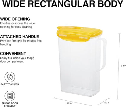 LocknLock Aqua Fridge Door Water Jug | Clear Pitcher | BPA Free Plastic Pitcher with Lid | 2 Quart Pitcher with Lid for Water, Juice, Tea & More Beverages, Yellow