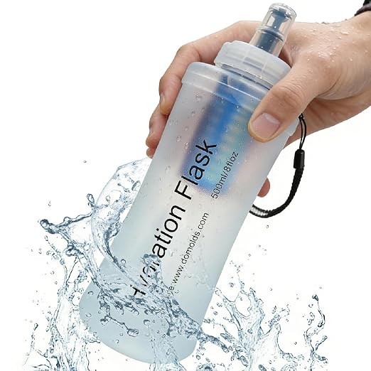 AXEN Collapsible Water Bottle with Filter System, Soft Hydration Flask for Trail Running, Camping, Hiking, Cycling, 500ml Clear