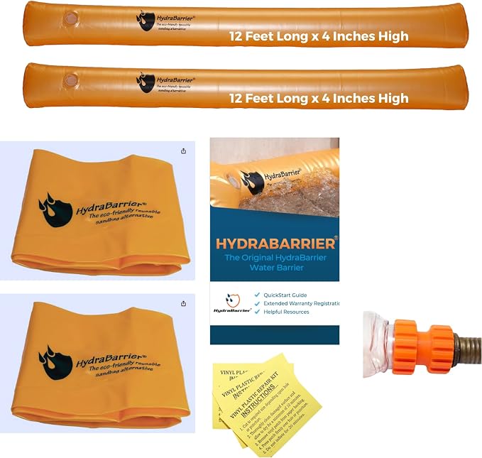 Watershed Innovations Best Sandbag Alternative - Hydrabarrier Standard 12 Foot Length 4 Inch Height. - Water Diversion Tubes that are the Lightweight, Re-usable, and Eco-Friendly - Bulk - 2 Pack