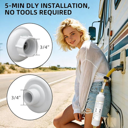 Filterelated RV Inline, Zeo & Crystphos KDF, Anti-Scale, Chlorine & Metals | 6-Stage KDF, Carbon, Zeolite, Crystphos & Dual PP Sediment, Flexible Hose Protector