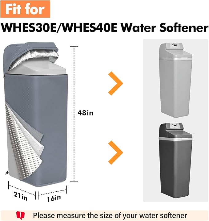 Water Softener Cover Outdoor for WHES30E/WHES40E Grain Softener, Grey | 3-layer Insulated heavy duty water softener cover for 350/420 Water Softener, waterproof zipper, UV, freeze & wind protection